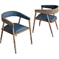 Modern Wooden Frame Dining Chairs With Blue Seat And Armrests