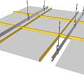 Ceiling Installation Support Structure With Yellow Metal Frames And White Panels 3d model