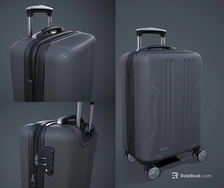 Durable Black Hard shell Suitcase With Pebbled Texture Telescopic Handle And Spinner Wheels 3d model 