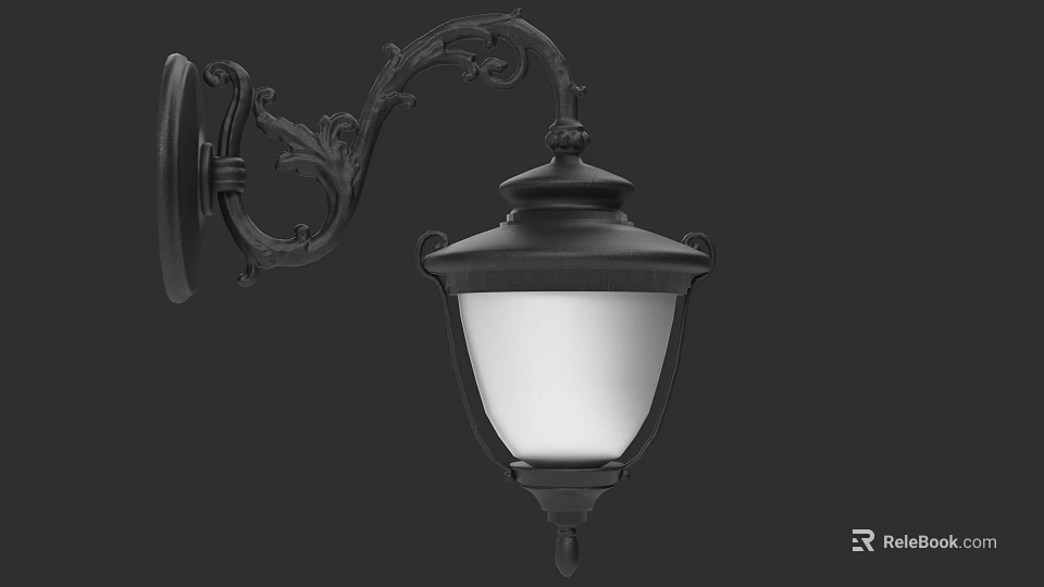 Ornate Black Wall Sconce with White Glass Shade Vintage Style Decorative Lighting Fixture 3d model 