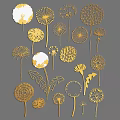 Gold And White Dandelion Wall Decor With Various Sizes And Intricate Patterns