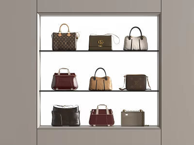 Stylish Designer Handbags On Display Shelves With Various Colors And Fashionable Styles 3d model