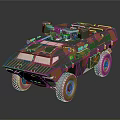 Camouflaged Military Armored Vehicle With Tactical Weapon System And Off Road Wheels