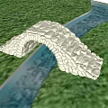 Stone Arch Landscape Bridge With White Stone Structure Over River And Green Grass 3d model