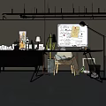 Modern Home Office Desk Setup With Whiteboard Lamp Potted Plant And Chair