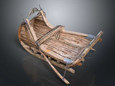 Ancient Wooden Handcrafted Vehicle With Traditional Sled Structure And Rustic Design 3d model