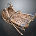 Ancient Wooden Handcrafted Vehicle With Traditional Sled Structure And Rustic Design