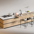 Modern Bar Counter Interior With Wooden Top High Stools And Sink Area Design