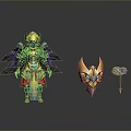 Detailed Fantasy Mythical Character In Ornate Armor With Shield And Hammer