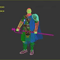 Scots Warrior In Green Kilt And Armor With Red Hair Holding Long Sword