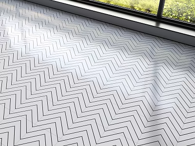 Black and White Herringbone Pattern Floor Surface With Natural Light From Window 3d model