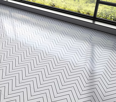 Black and White Herringbone Pattern Floor Surface With Natural Light From Window 3d model
