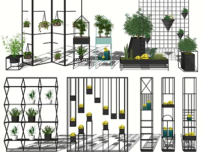 Modern Indoor Hanging Basket Plants With Decorative Shelves And Greenery Design 3d model