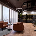 Modern Meeting Room Interior With Long Table Black Office Chairs Green Plants And Wooden Flooring