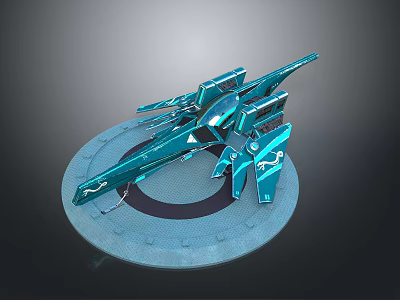 Futuristic Teal Mechanical Structure With Multiple Wing like Components And Circular Base 3d model