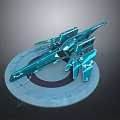 Futuristic Teal Mechanical Structure With Multiple Wing like Components And Circular Base