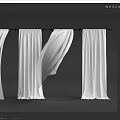 Multiple White Sheer Curtains Hanging With Flowing Fabric On Dark Backdrop 3d model