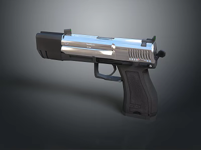 Modern Silver Metallic Pistol with Black Textured Grip Detailed Realistic 3D Render Design 3d model