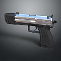 Modern Silver Metallic Pistol with Black Textured Grip Detailed Realistic 3D Render Design