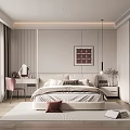 Modern Minimalist Bedroom Interior With Bed Pillows Window Curtains And Dressing Table 3d model