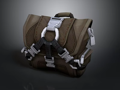 Durable Brown Tactical Backpack Design With Metal Buckles And Black Straps 3d model