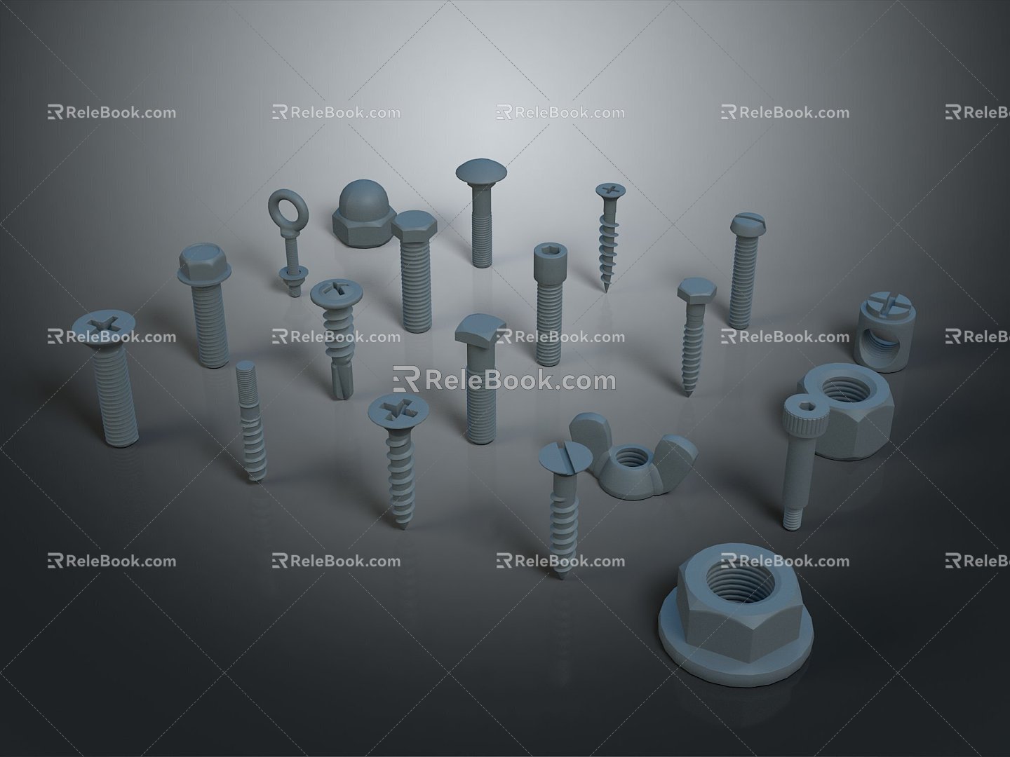 Screw Nut Pan Head Screw Round Head Screw Cylindrical Head Screw Countersunk Head Screw Flat Head Screw 3d model