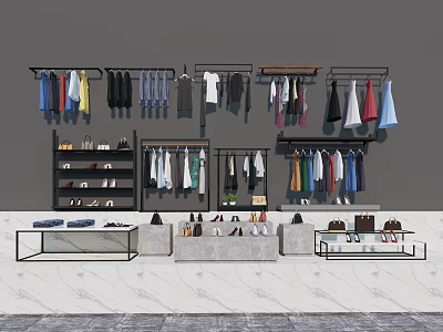 Multiple Clothes Hangers With Various Colored Apparel In Modern Clothing Store Display Setup 3d model
