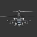 Military Helicopter With Main Rotors Mounted Weapons And Dark Colored Fuselage