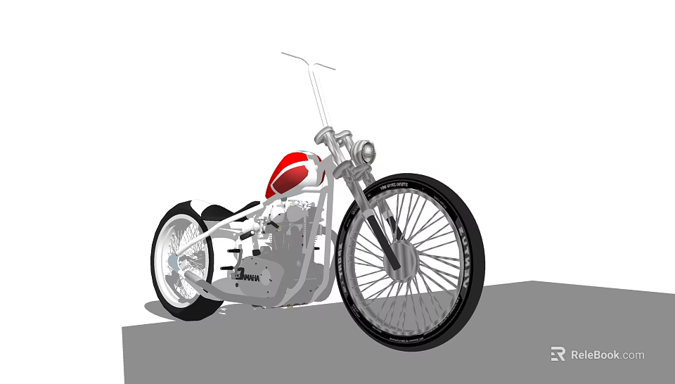 Stylish Vintage Custom Motorcycle In White And Red With Large Wheels And Classic Design 3d model 