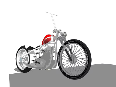 Stylish Vintage Custom Motorcycle In White And Red With Large Wheels And Classic Design 3d model