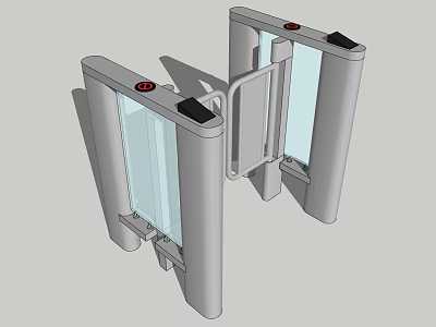Public Facility Access Control Turnstile With Silver Body Transparent Glass Panels And Red Indicators 3d model