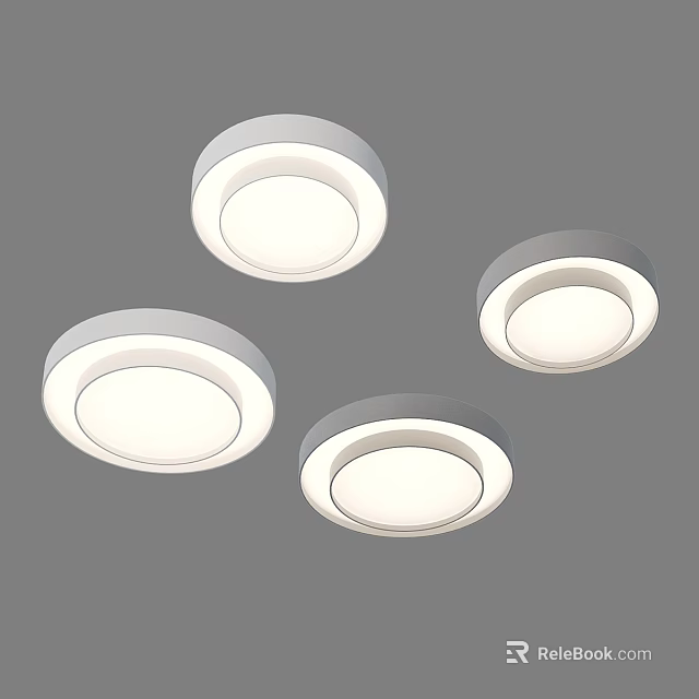 Four Modern White Recessed Downlights For Home Interior Ceiling Lighting Fixtures 3d model 