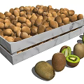 Fresh Kiwi Fruits in Wooden Crate with Whole and Sliced Pieces