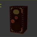 Vintage Brown Safe With Gold Accents Rivets And Round Lock For Home