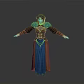 3D Fantasy Character With Blue Hair Blue Brown Long Dress Corset And Shoulder Decorations