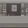 Modern Bookcase Interior Design With LED Lighting Decorative Items And White Shelves 3d model