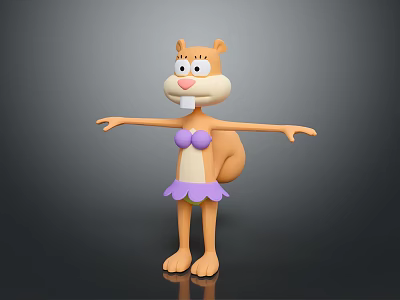 Cute Cartoon Squirrel Character With Orange Fur Purple Bikini Top And Frilled Skirt 3d model