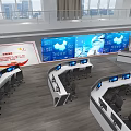 Modern High Tech Control Room Interior With Multiple Monitors Command Consoles And Large Digital Screens 3d model
