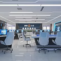 High Tech Security Control Room With Multiple Computer Monitors Workstations And Modern Lighting