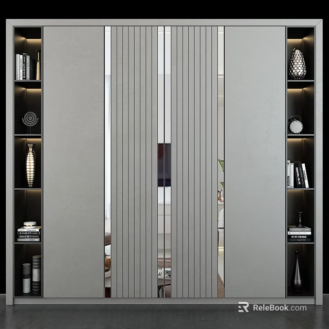 Modern Decorative Cabinet With Open Shelves On Both Sides Displaying Books Decorations And Vase 3d model 
