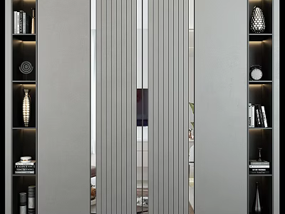 Modern Decorative Cabinet With Open Shelves On Both Sides Displaying Books Decorations And Vase 3d model