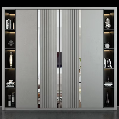 Modern Decorative Cabinet With Open Shelves On Both Sides Displaying Books Decorations And Vase 3d model