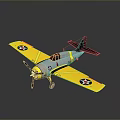 Detailed Vintage Yellow And Silver Airplane With Star Emblems On Wings