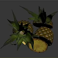 Fresh Whole Pineapple with Green Leaves and Sliced Yellow Flesh Displayed on Dark Background