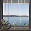 Dark Outer and White Sheer Double Layer Curtains by Window with Wooden Floor and Chair