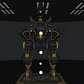 Smart Machine With Black And Gold Mechanical Design Red Illuminated Eyes And Display Stand