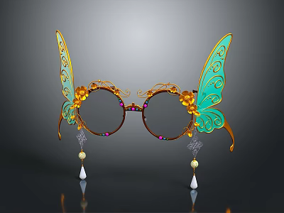 Exquisite Butterfly Shaped Jewelry With Gold Frame Flower Decorations Colorful Gemstones And Pearl Pendants 3d model