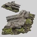 Natural Rock Formation With Small Green Plants And Stones