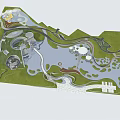 Waterfront Landscape Design Featuring Green Spaces Walking Paths And Water Body Layout 3d model