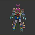 Detailed Robot Character With Mythical Creature Horns And Blue Red Accents In 3D Model Design